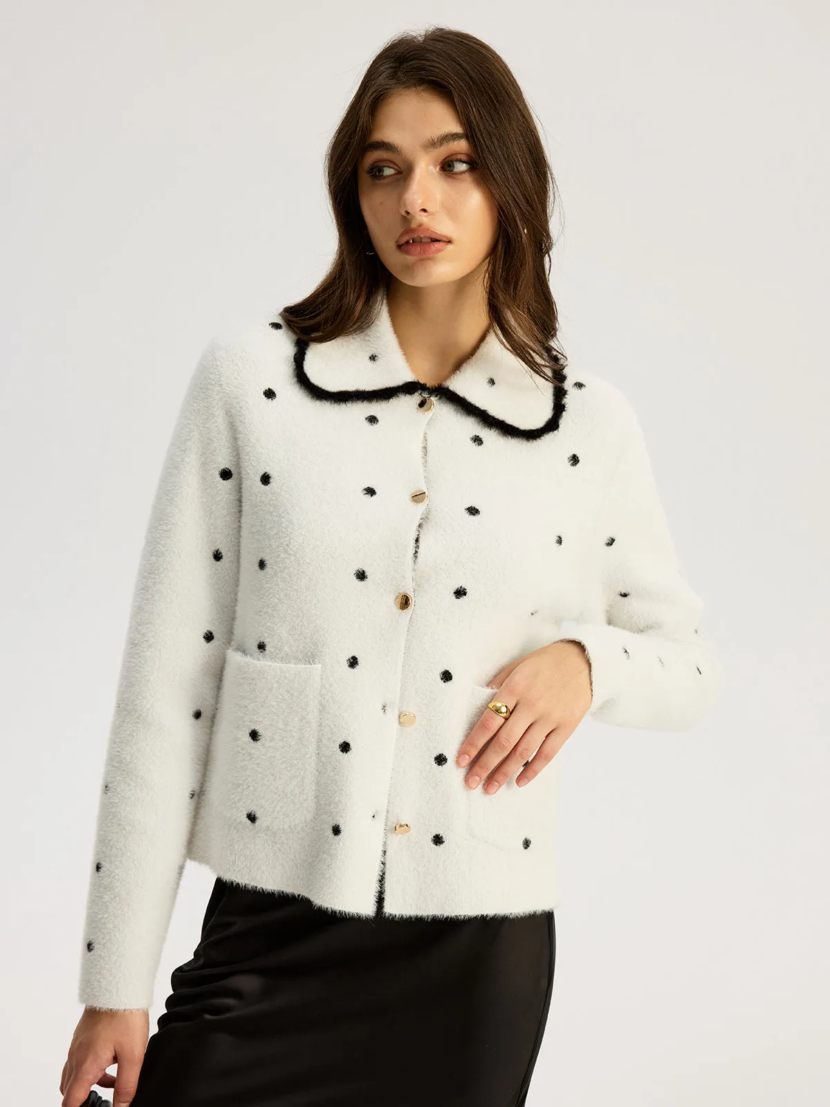 Nylon Polka Dot Knit Cardigan sold by COMMENSE