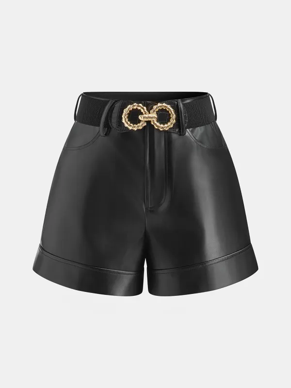 Belted Faux Leather Shorts sold by COMMENSE