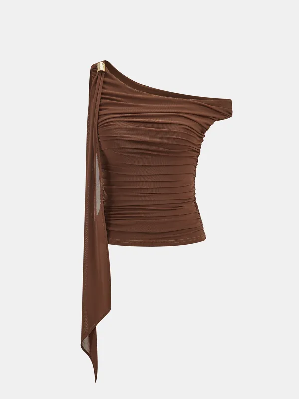 Ruched Off-shoulder Top with Metal Decor sold by COMMENSE