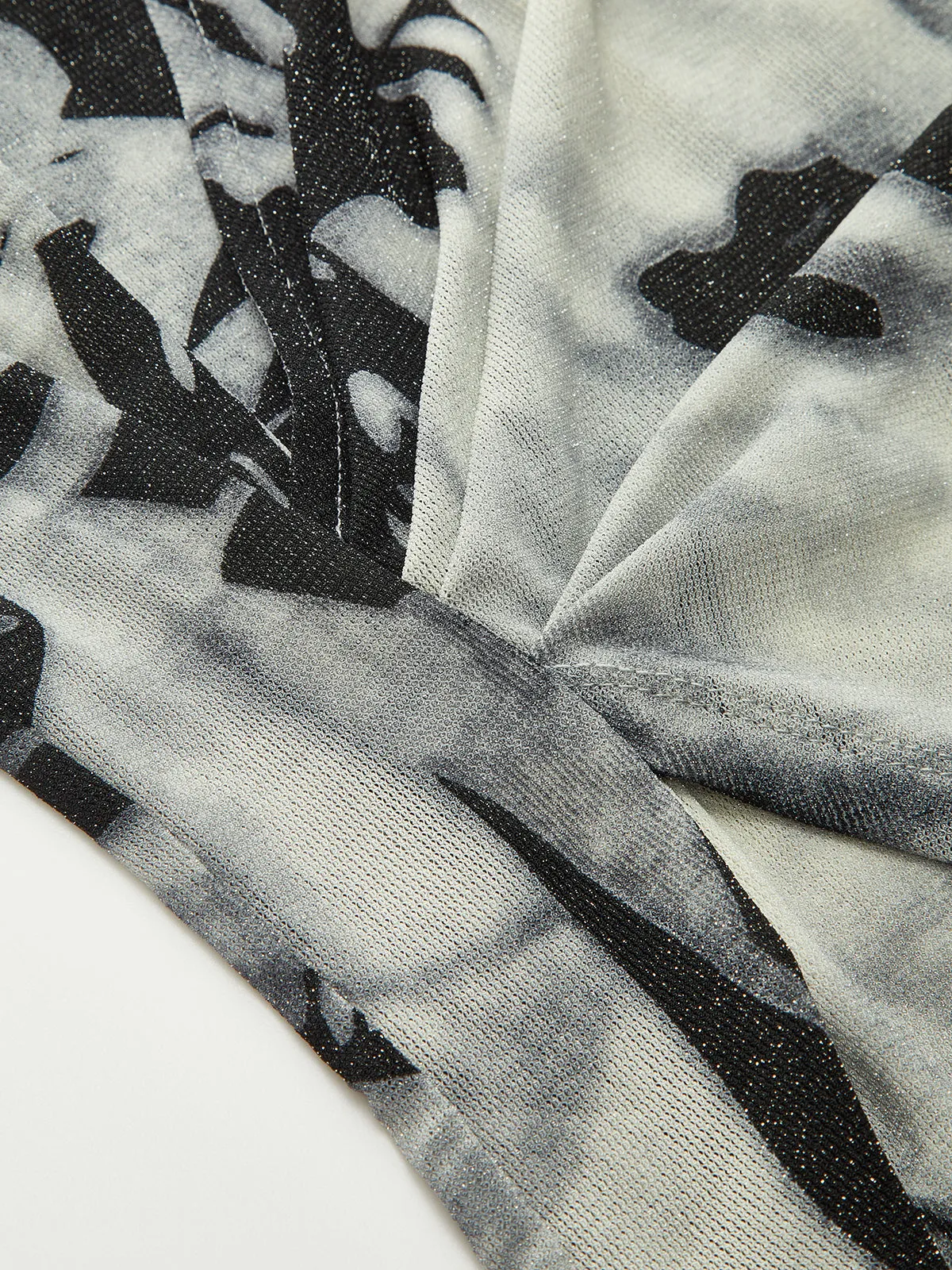 Semi-Sheer Long Sleeve Mesh Marble Print Wrap Blouse sold by COMMENSE product image thumbnail 3