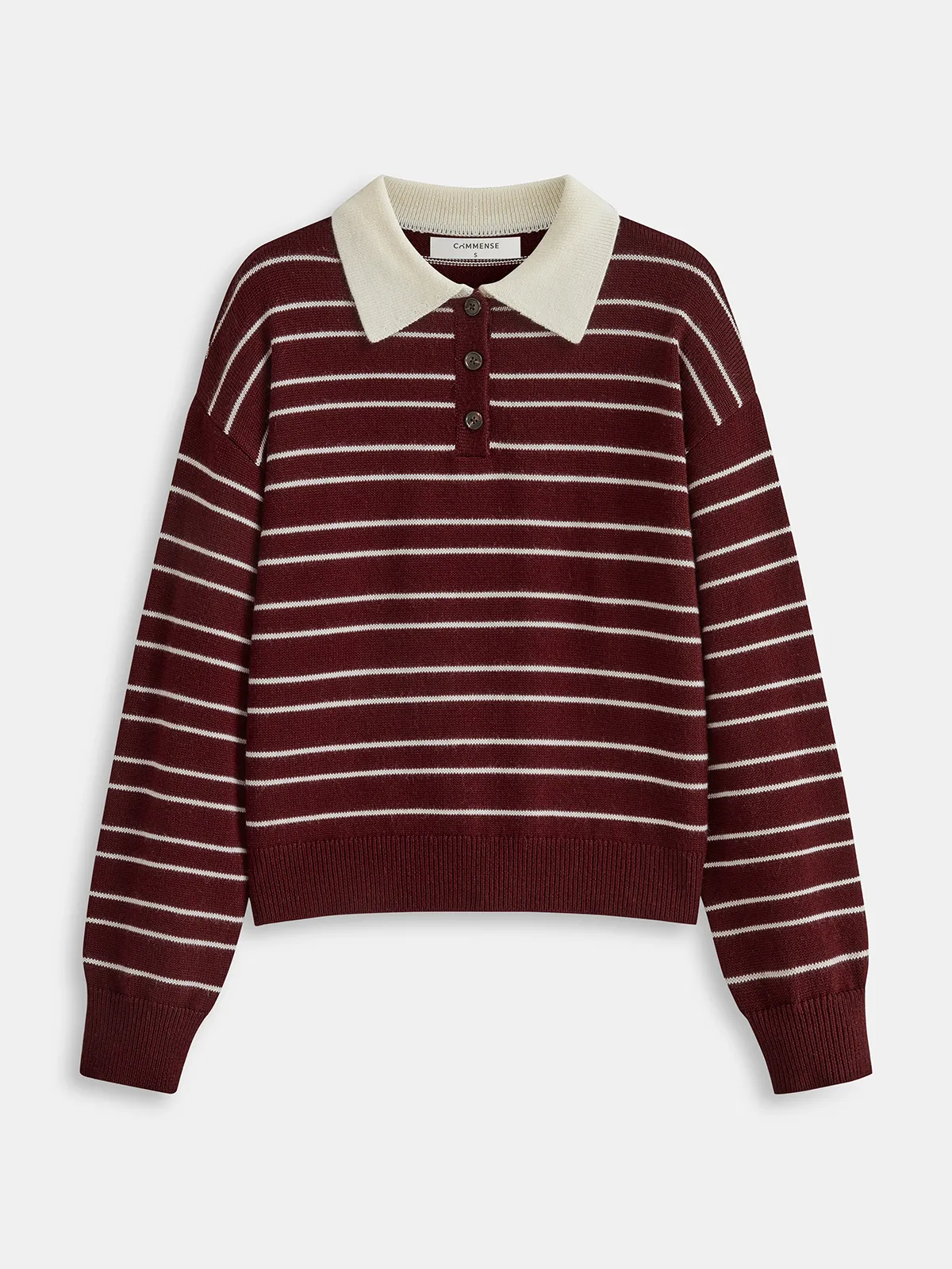 Striped Long Sleeved Knit Polo Top sold by COMMENSE product image thumbnail 2