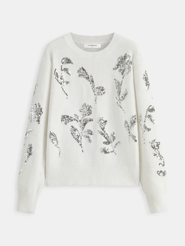 Sequin Floral Oversized Sweater sold by COMMENSE
