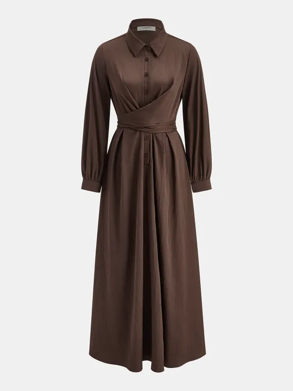 Wrap-Front Tie-Back Shirt Dress sold by COMMENSE