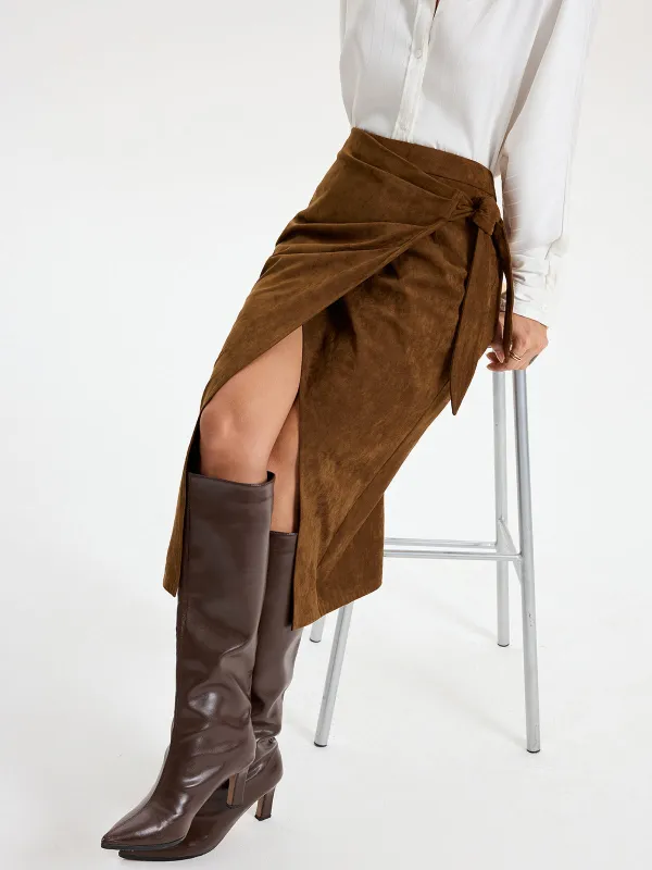 Tie Knot Suede Skirt sold by COMMENSE