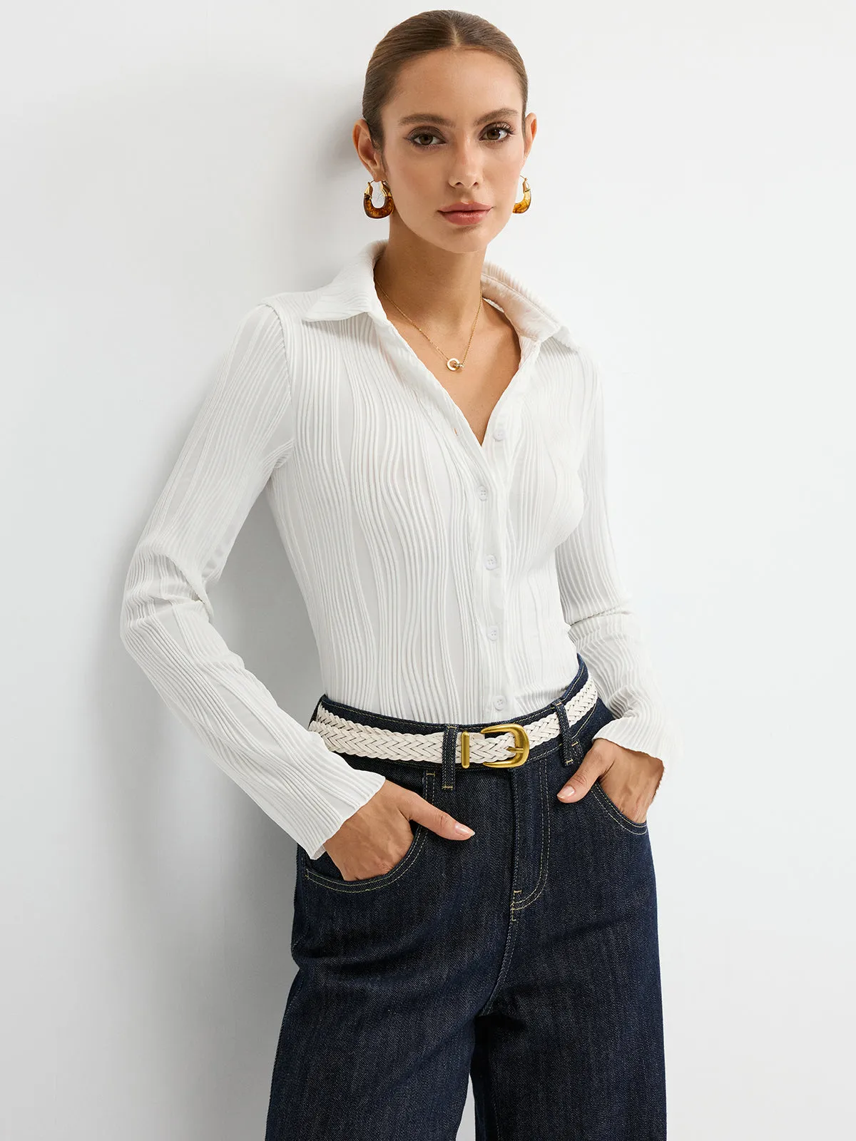 Textured Button-Down Shirt sold by COMMENSE product image thumbnail 2