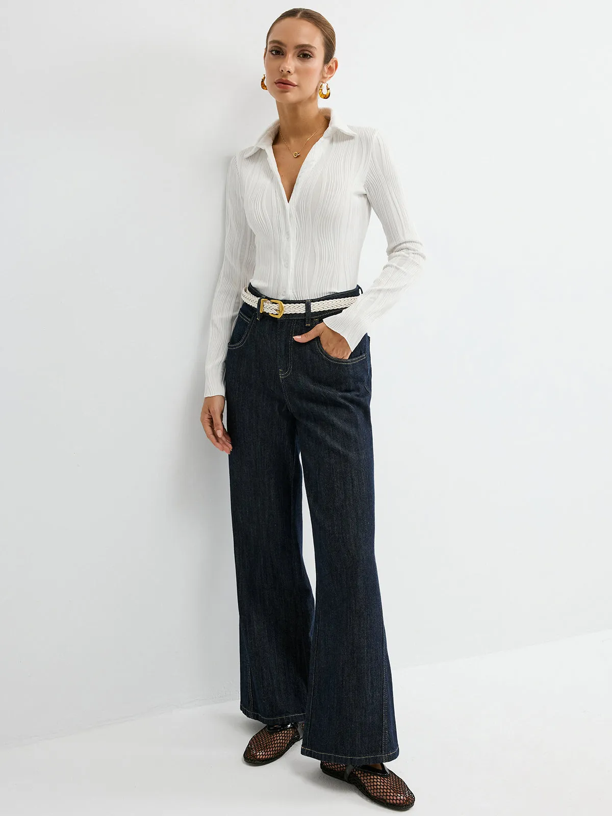 Textured Button-Down Shirt sold by COMMENSE product image thumbnail 3