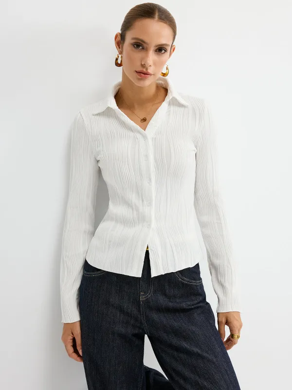 Textured Button-Down Shirt sold by COMMENSE
