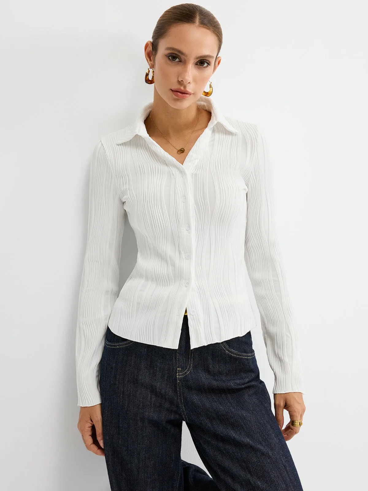 Textured Button-Down Shirt sold by COMMENSE