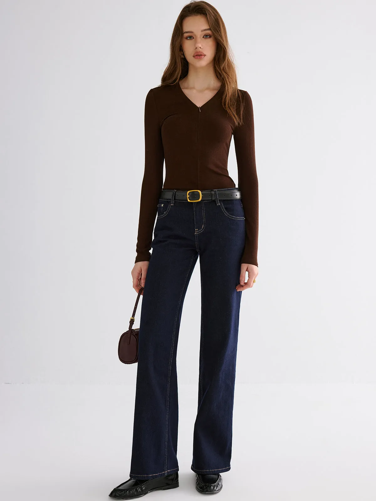 Minimal Zipper V-neck Long Sleeve Top sold by COMMENSE product image thumbnail 5