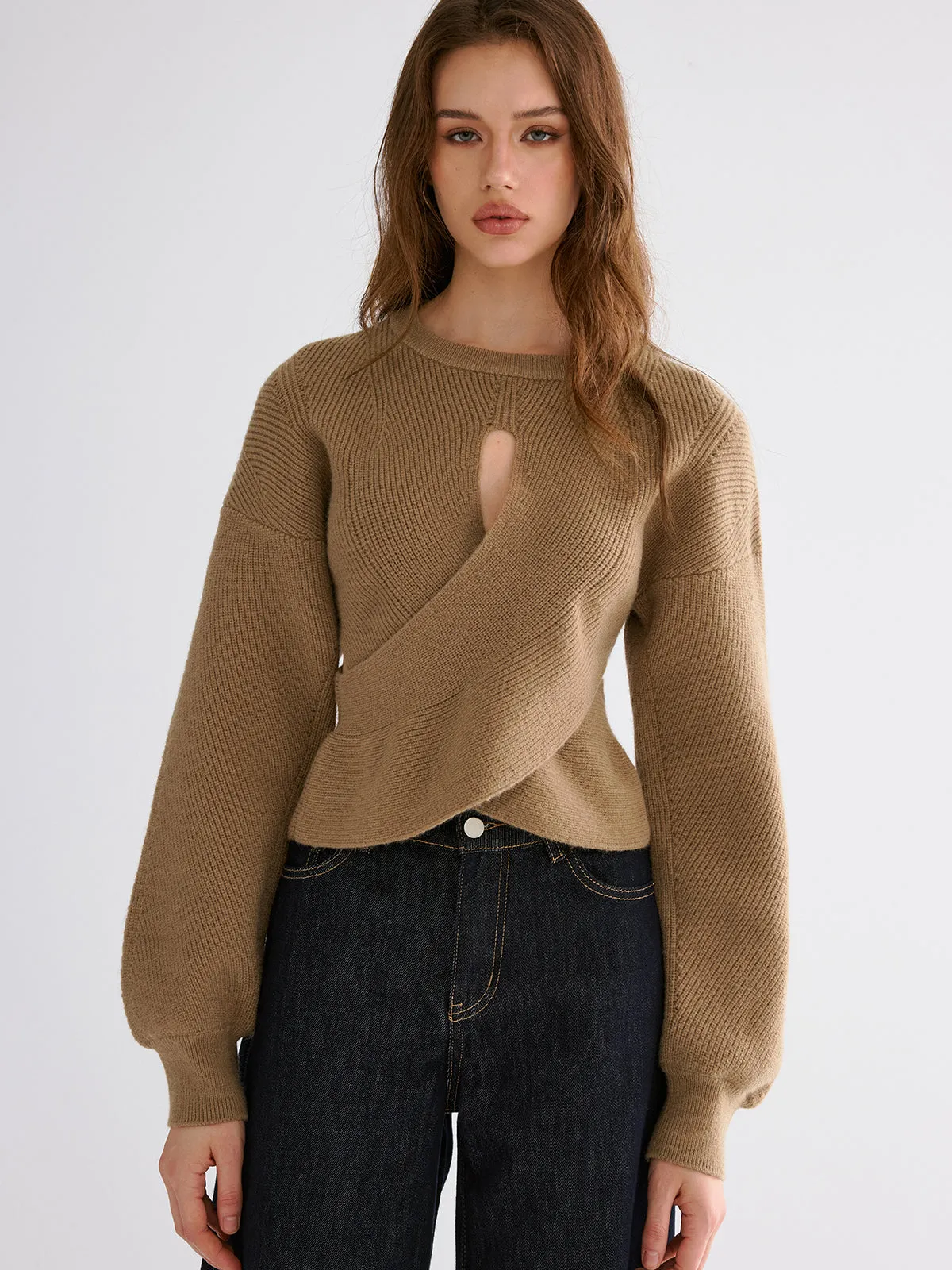 Cut-out Asymmetrical-Hem Sweater sold by COMMENSE product image thumbnail 3