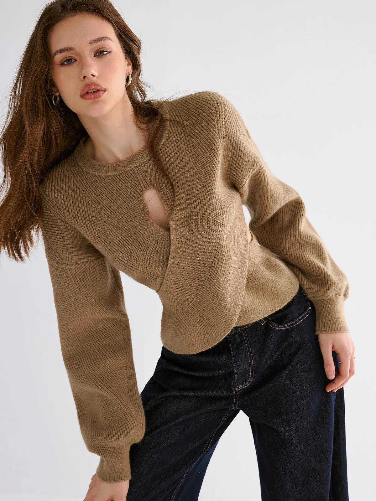 Cut-out Asymmetrical-Hem Sweater sold by COMMENSE product image thumbnail 4