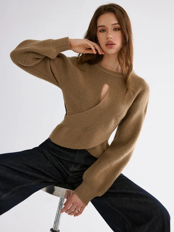 Cut-out Asymmetrical-Hem Sweater sold by COMMENSE