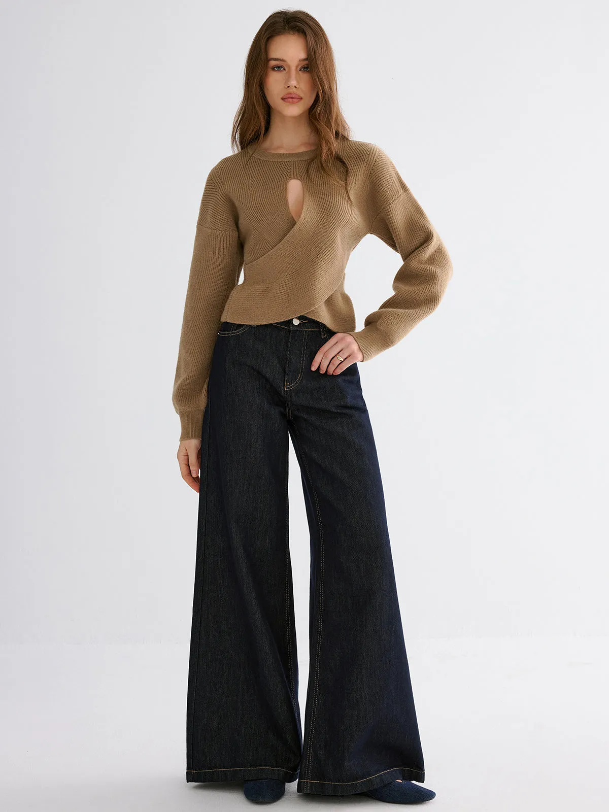 Cut-out Asymmetrical-Hem Sweater sold by COMMENSE product image thumbnail 5
