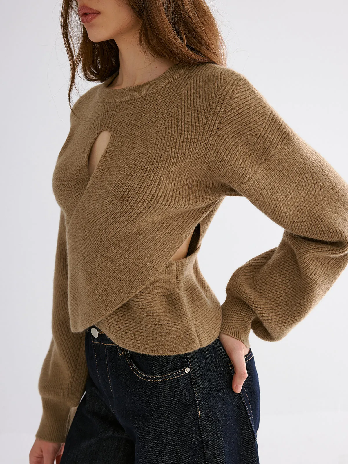 Cut-out Asymmetrical-Hem Sweater sold by COMMENSE product image thumbnail 2
