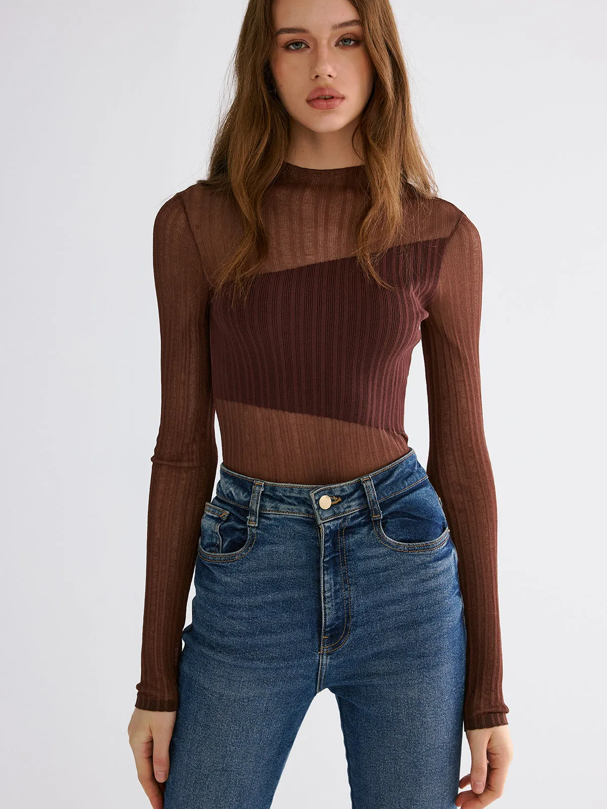 Mock Neck Contrast Mesh Top sold by COMMENSE product image thumbnail 5