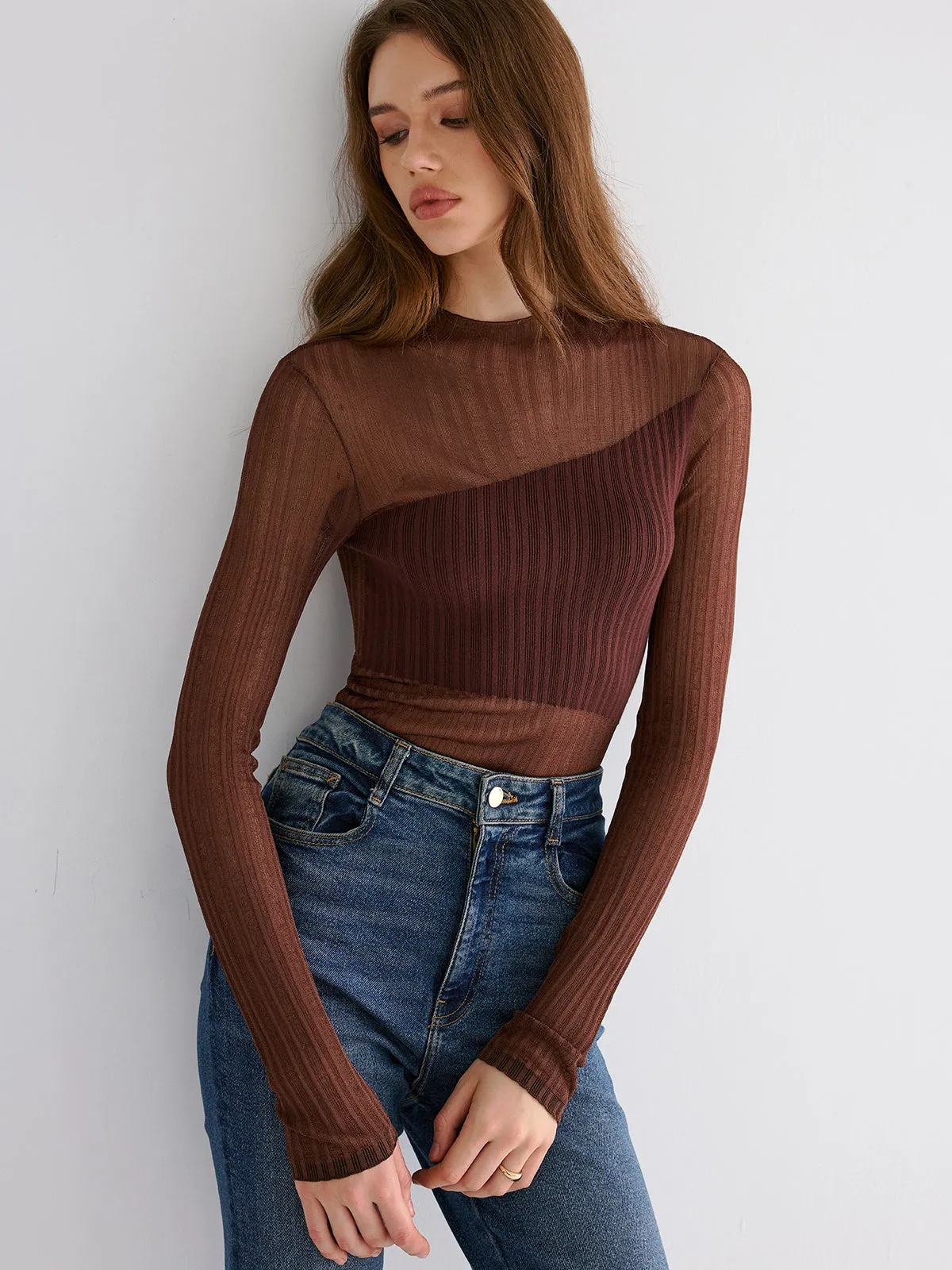 Mock Neck Contrast Mesh Top sold by COMMENSE product image thumbnail 2