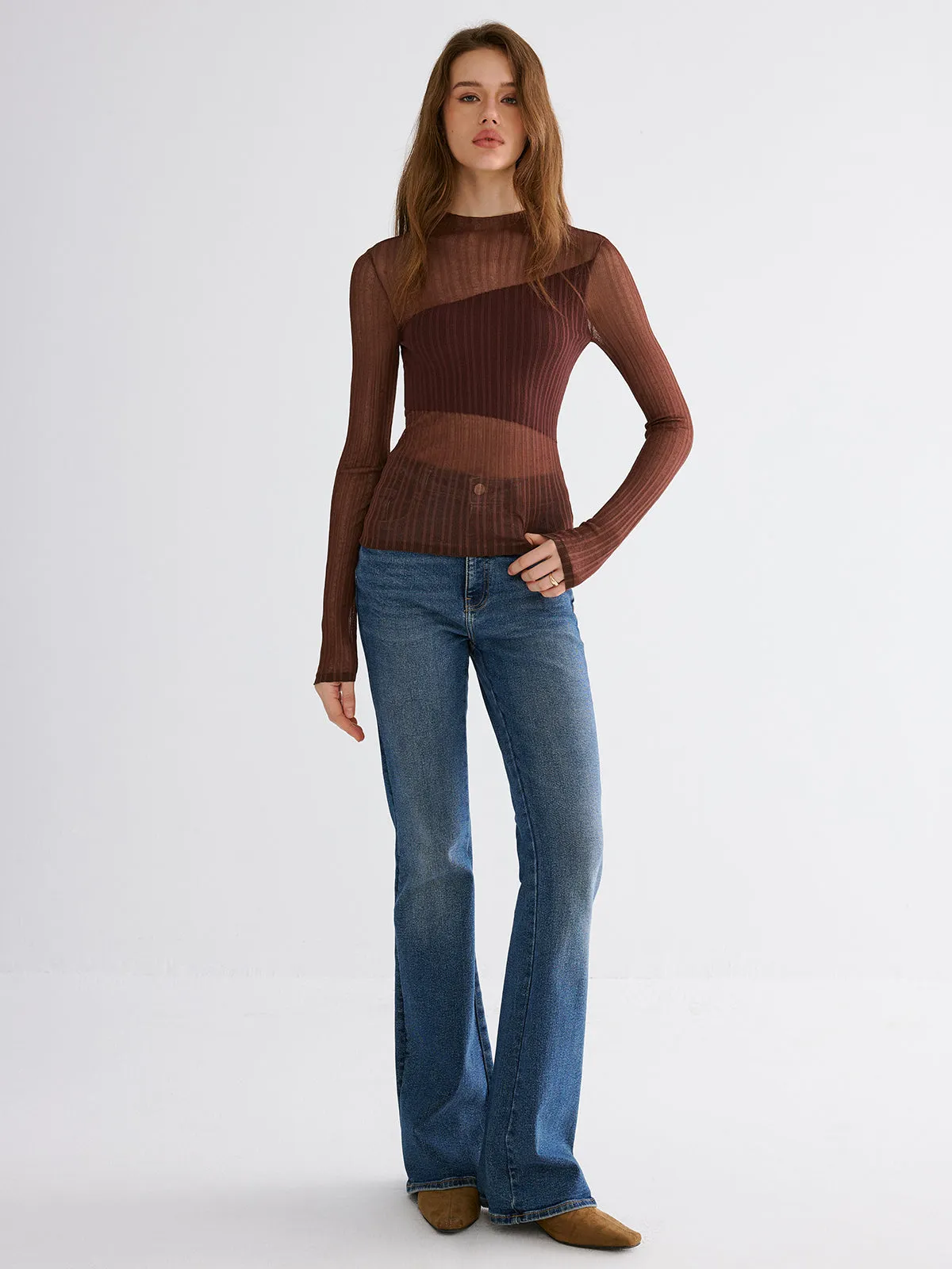 Mock Neck Contrast Mesh Top sold by COMMENSE product image thumbnail 4