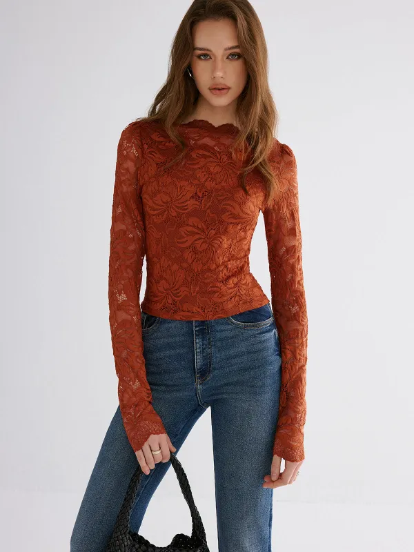 Flower Embroidered Cropped Lace Top sold by COMMENSE