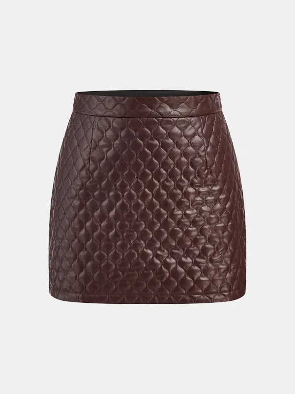 Faux Leather Quilted Mini Skirt sold by COMMENSE