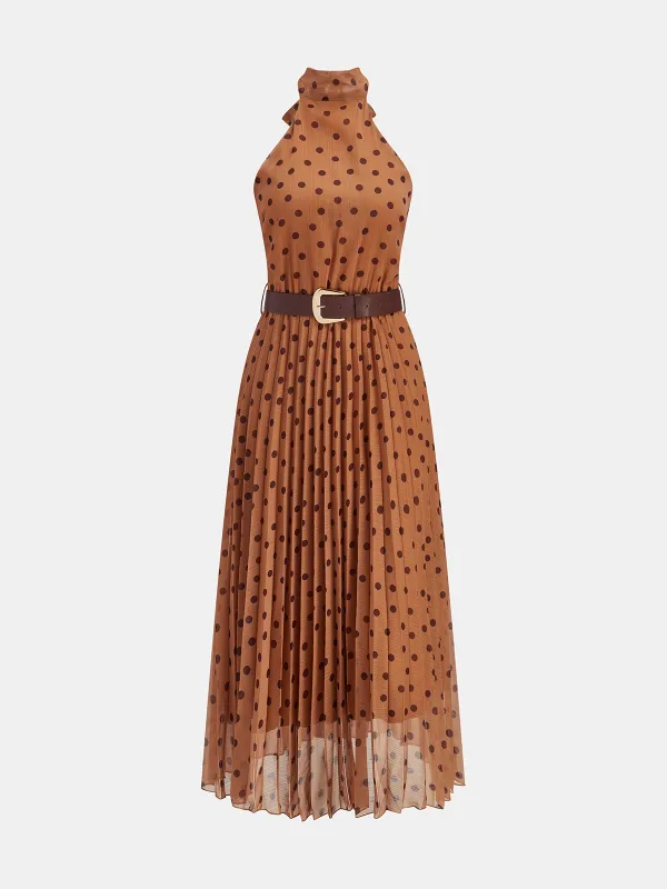 Halter Neck Polka Dot Dress with Belt sold by COMMENSE