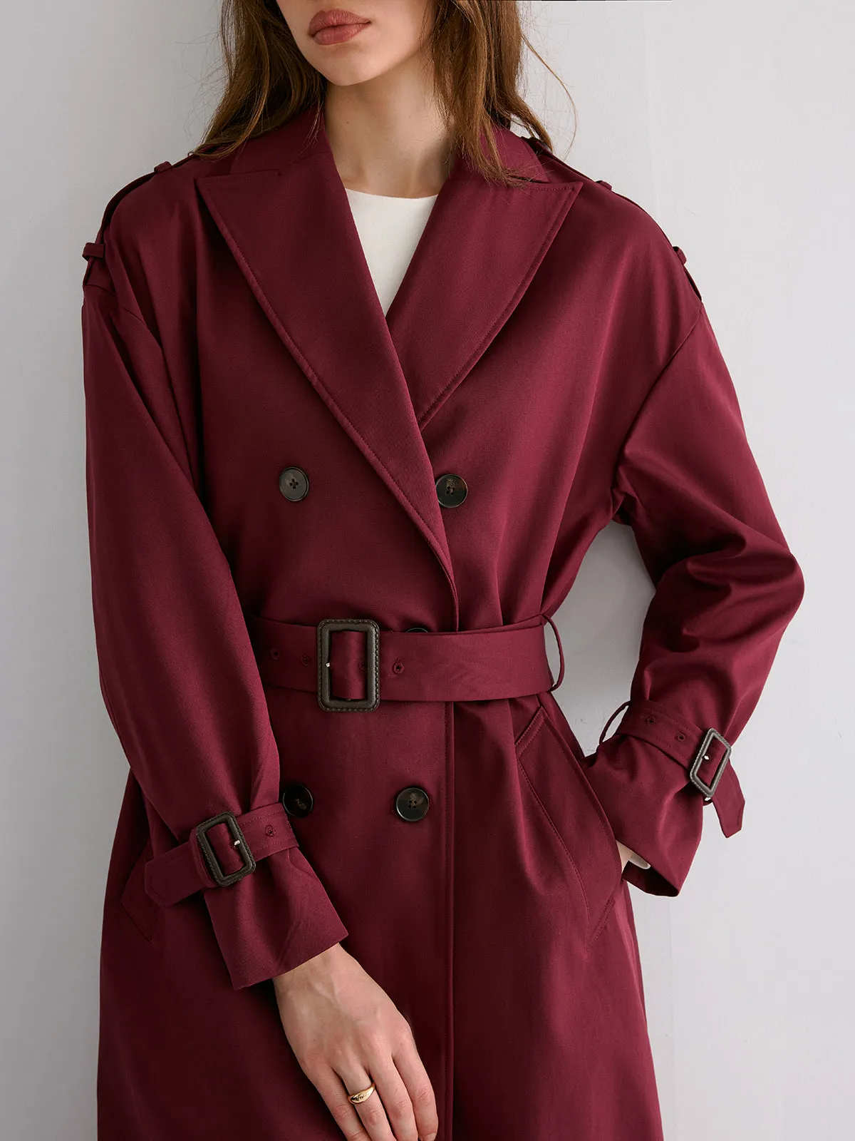 Pleated Hem Belted Trench Coat sold by COMMENSE product image thumbnail 5