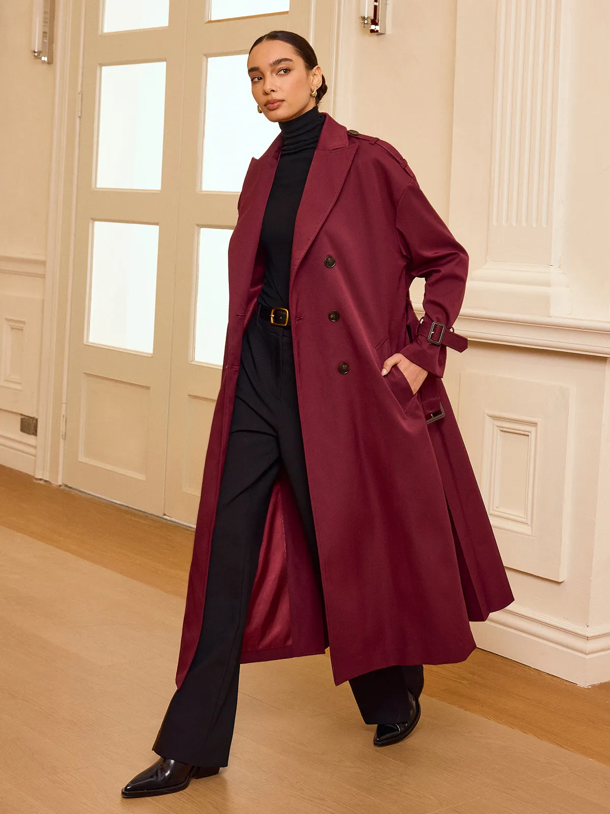 Pleated Hem Belted Trench Coat sold by COMMENSE product image thumbnail 2