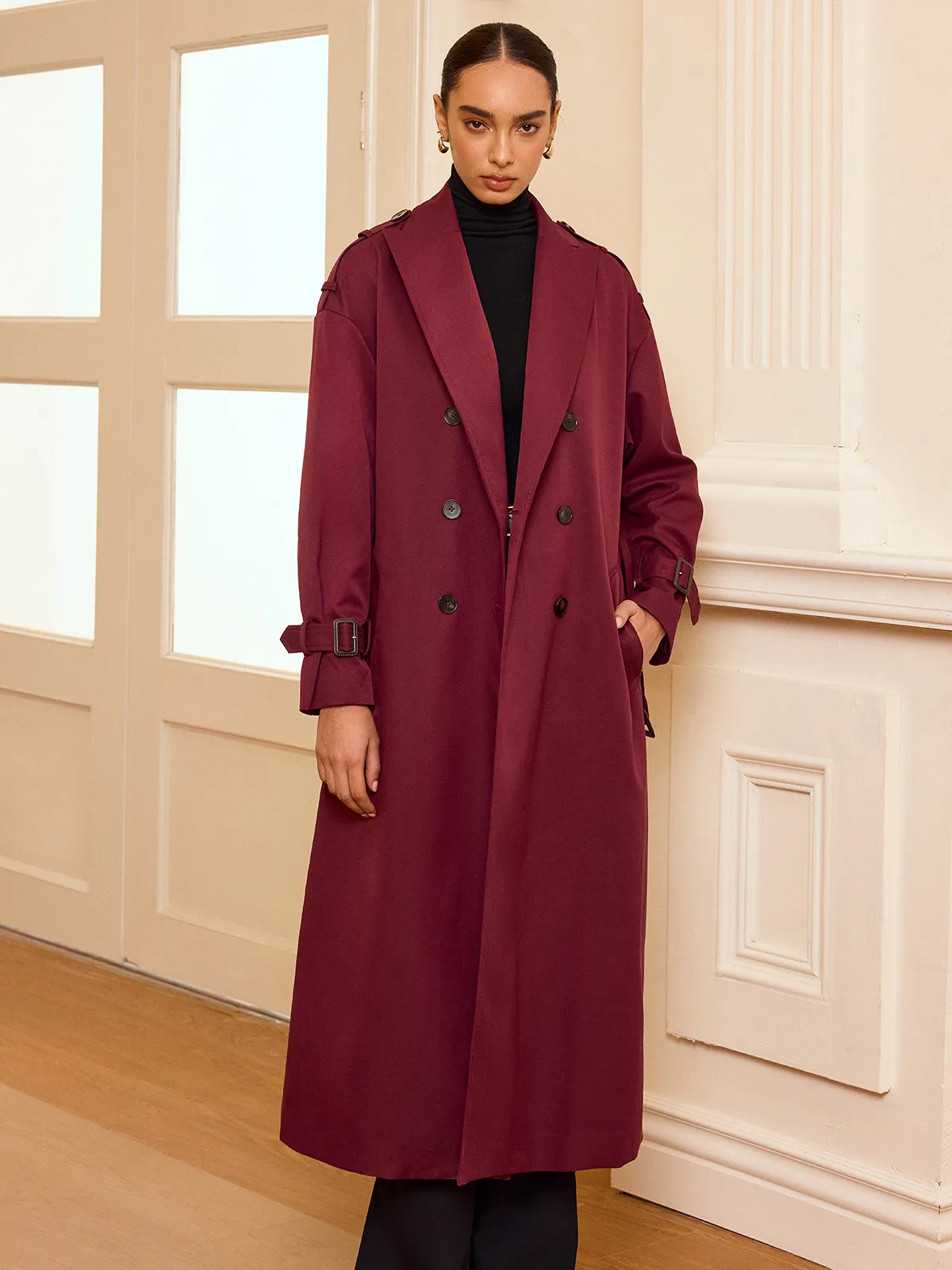 Pleated Hem Belted Trench Coat sold by COMMENSE product image thumbnail 4
