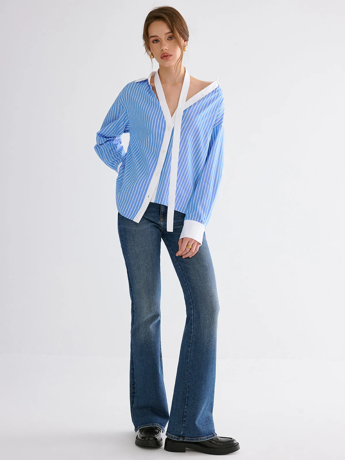 Striped Split-collar Shirt sold by COMMENSE product image thumbnail 5