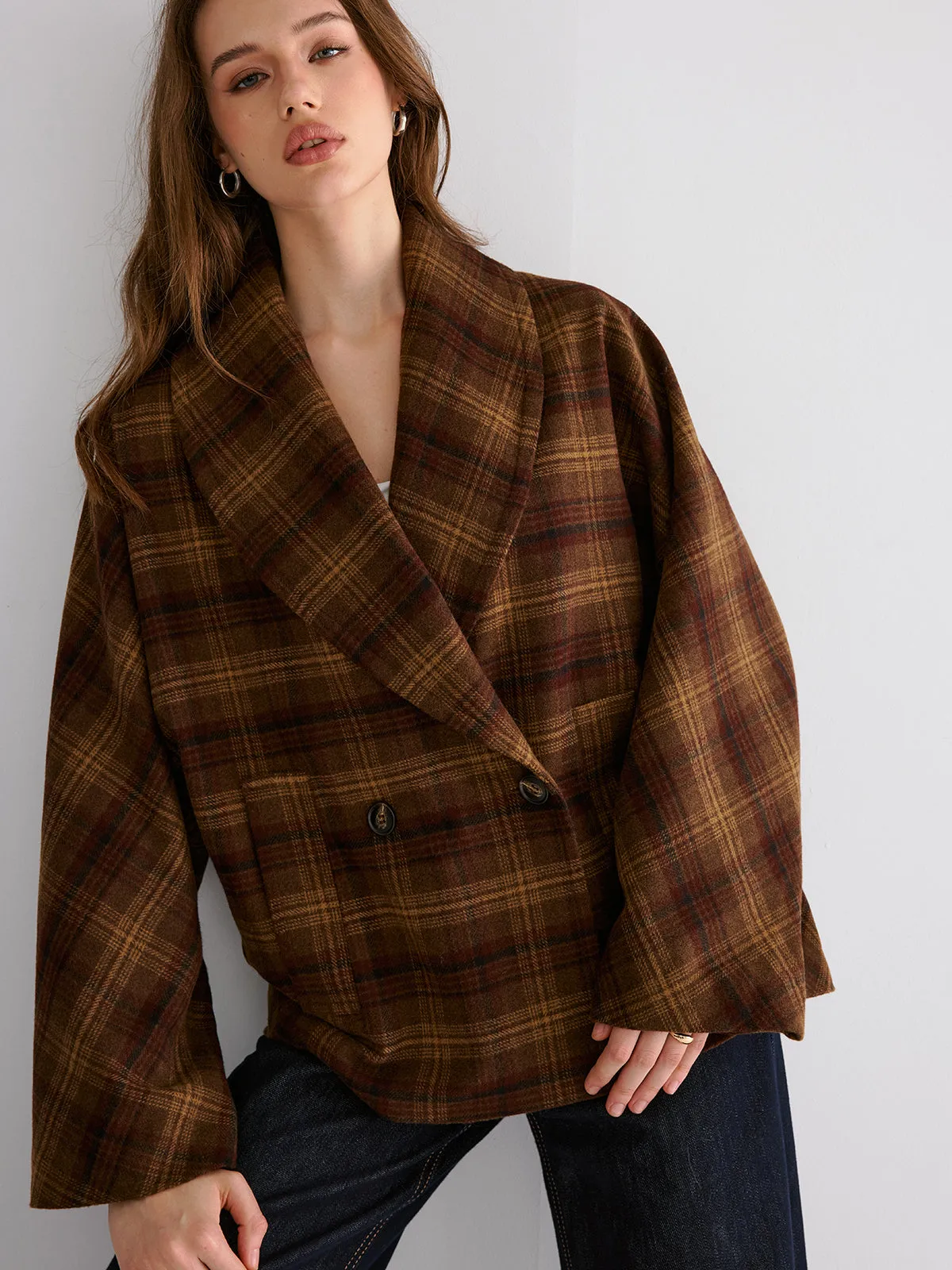 Wool-blend Gingham Loose Coat sold by COMMENSE product image thumbnail 4