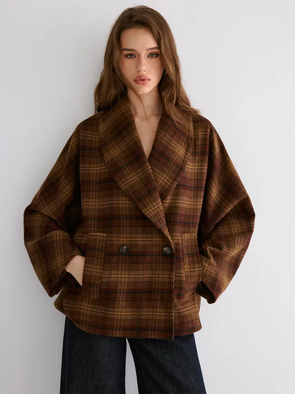 Wool-blend Gingham Loose Coat sold by COMMENSE