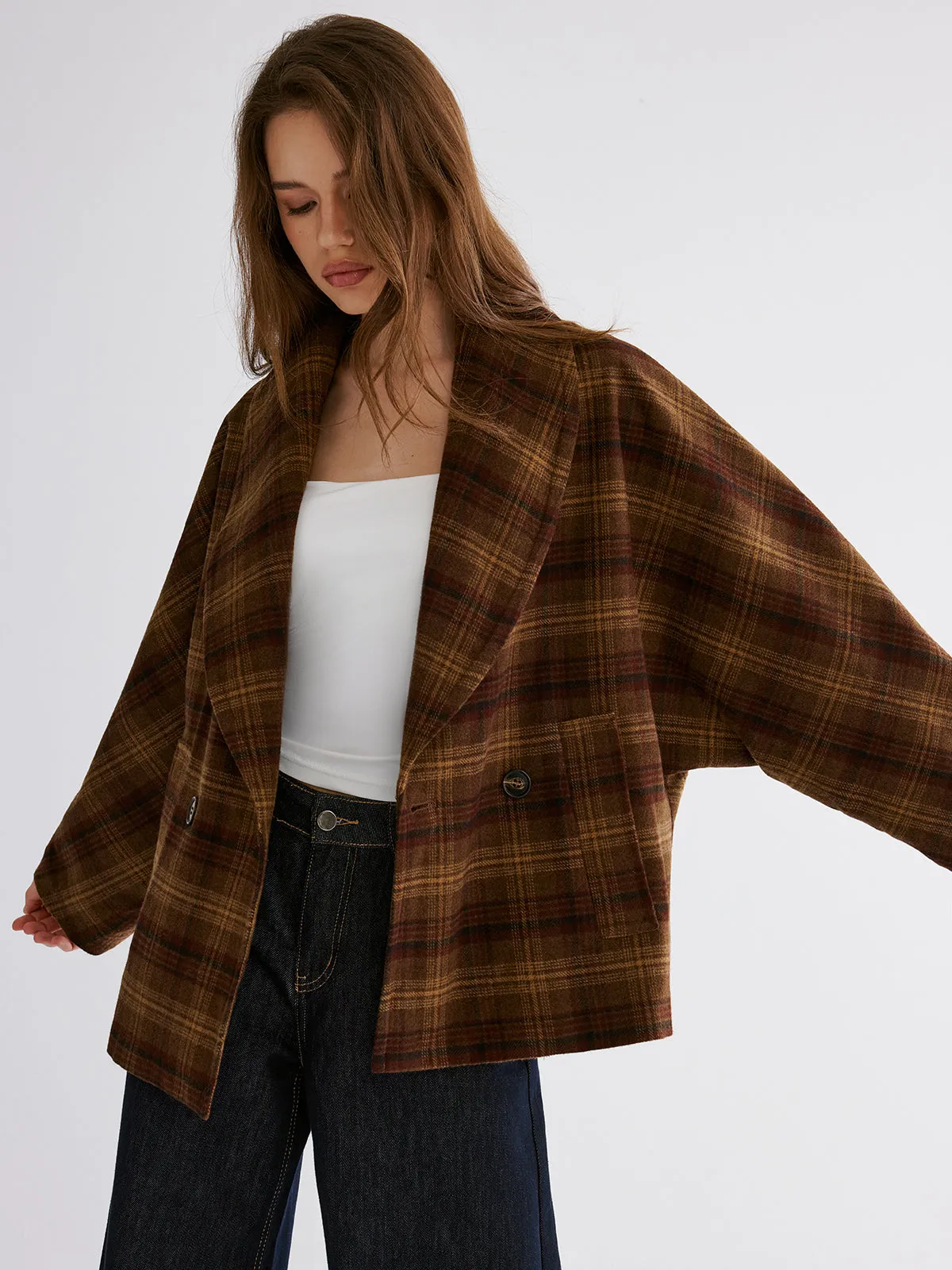 Wool-blend Gingham Loose Coat sold by COMMENSE product image thumbnail 2