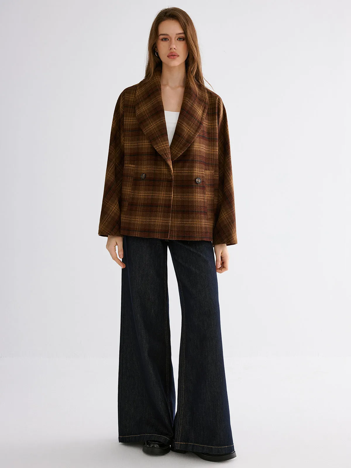 Wool-blend Gingham Loose Coat sold by COMMENSE product image thumbnail 3