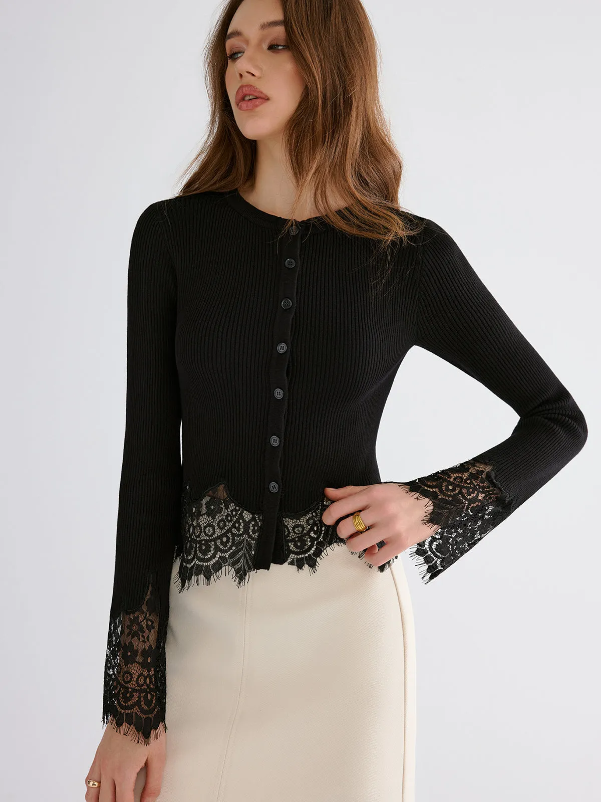 Lace Hem Flared Sleeve Cadigan sold by COMMENSE product image thumbnail 5