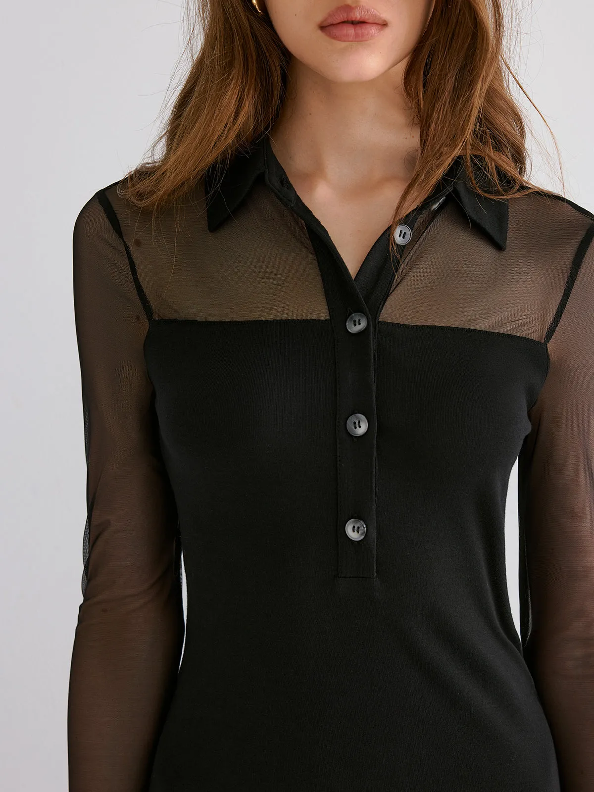 Contrast Mesh Collared Midi Dress sold by COMMENSE product image thumbnail 4