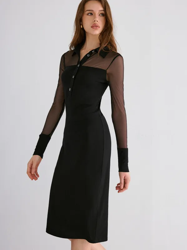 Contrast Mesh Collared Midi Dress sold by COMMENSE