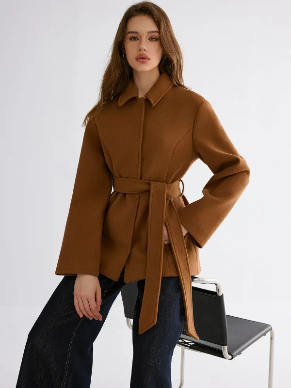 Smooth Wool Blend Balted Jacket sold by COMMENSE