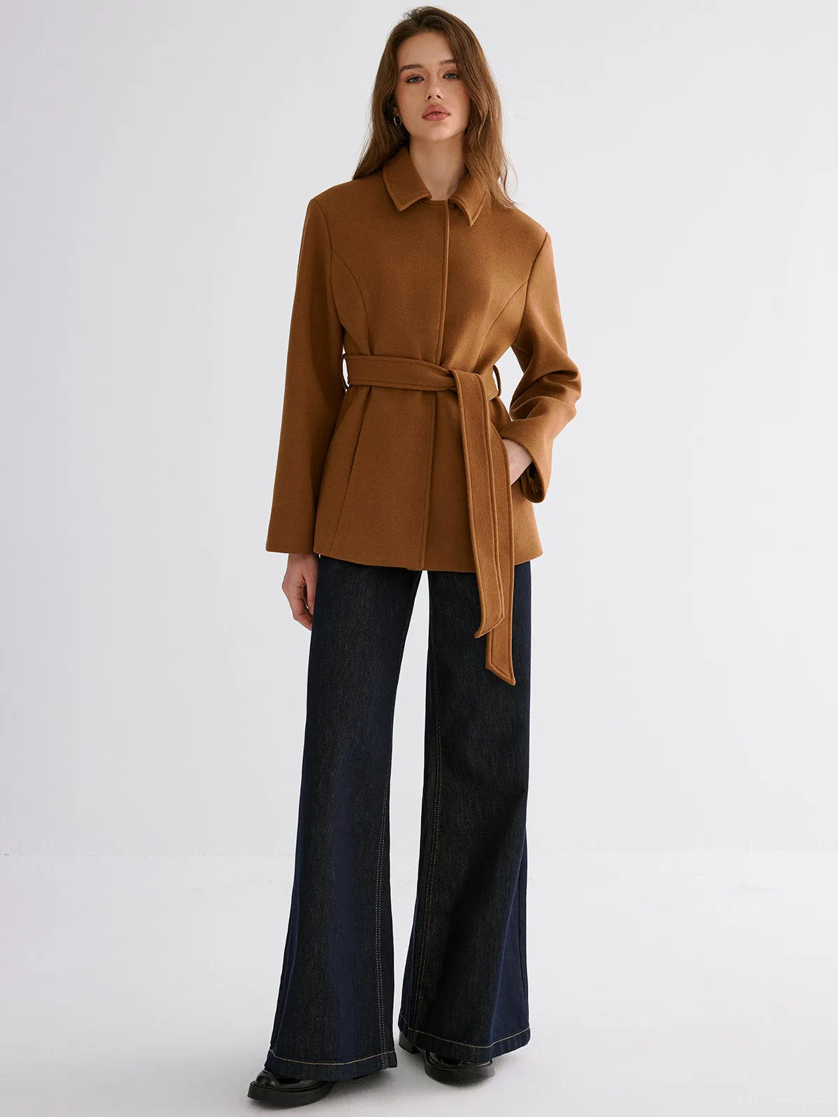 Smooth Wool Blend Balted Jacket sold by COMMENSE product image thumbnail 3