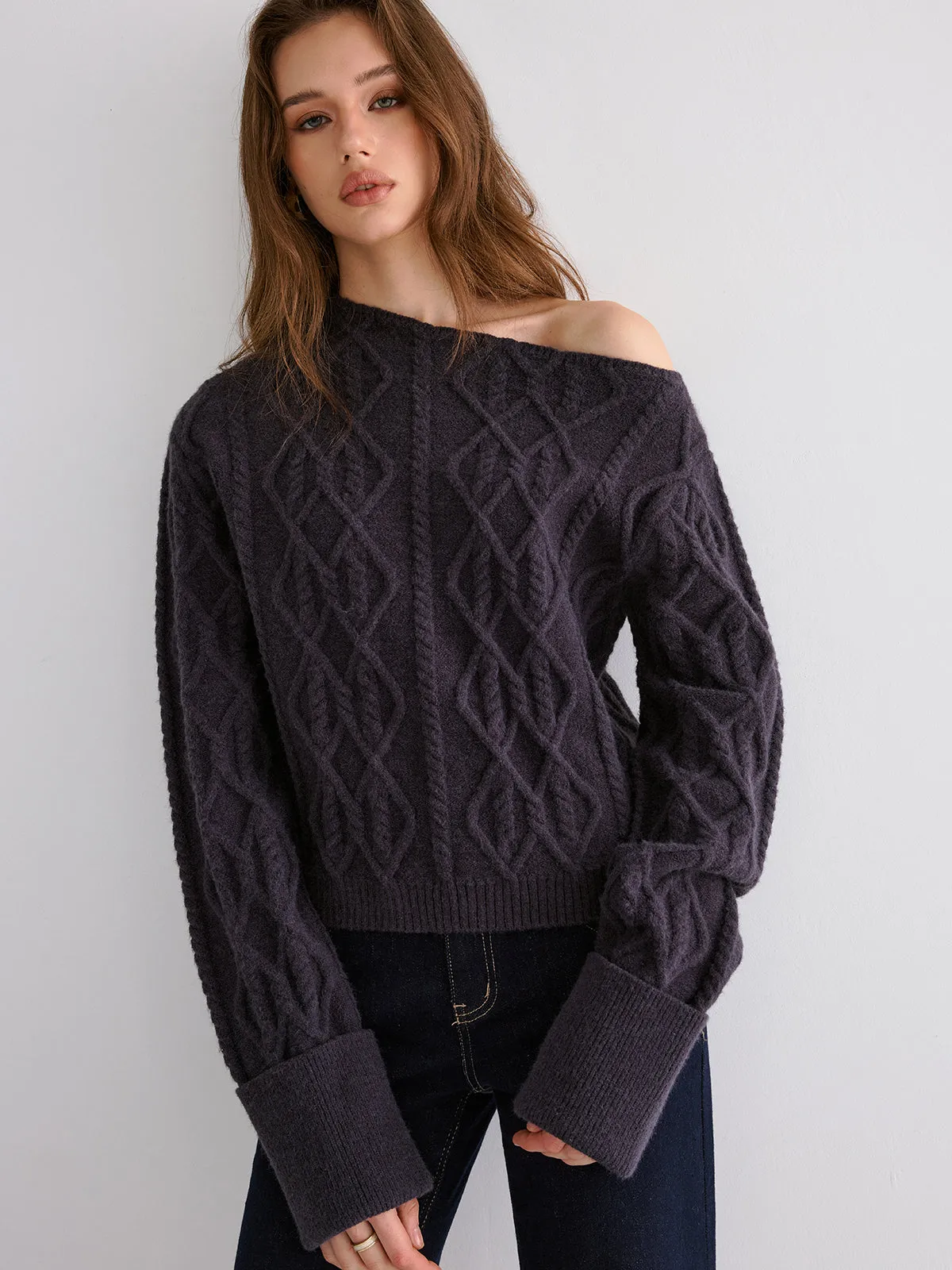 Cable Knit Off-shoulder Sweater sold by COMMENSE product image thumbnail 2