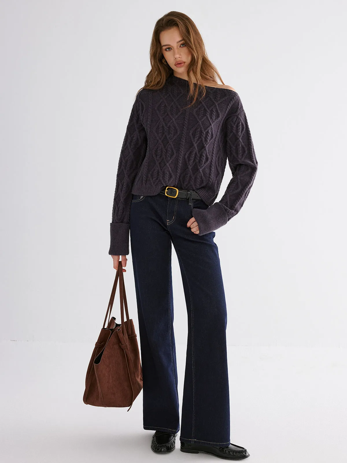 Cable Knit Off-shoulder Sweater sold by COMMENSE product image thumbnail 3