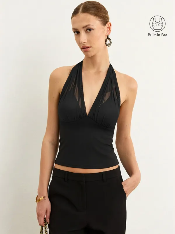 Bra-free Mesh Halter Neck Top sold by COMMENSE