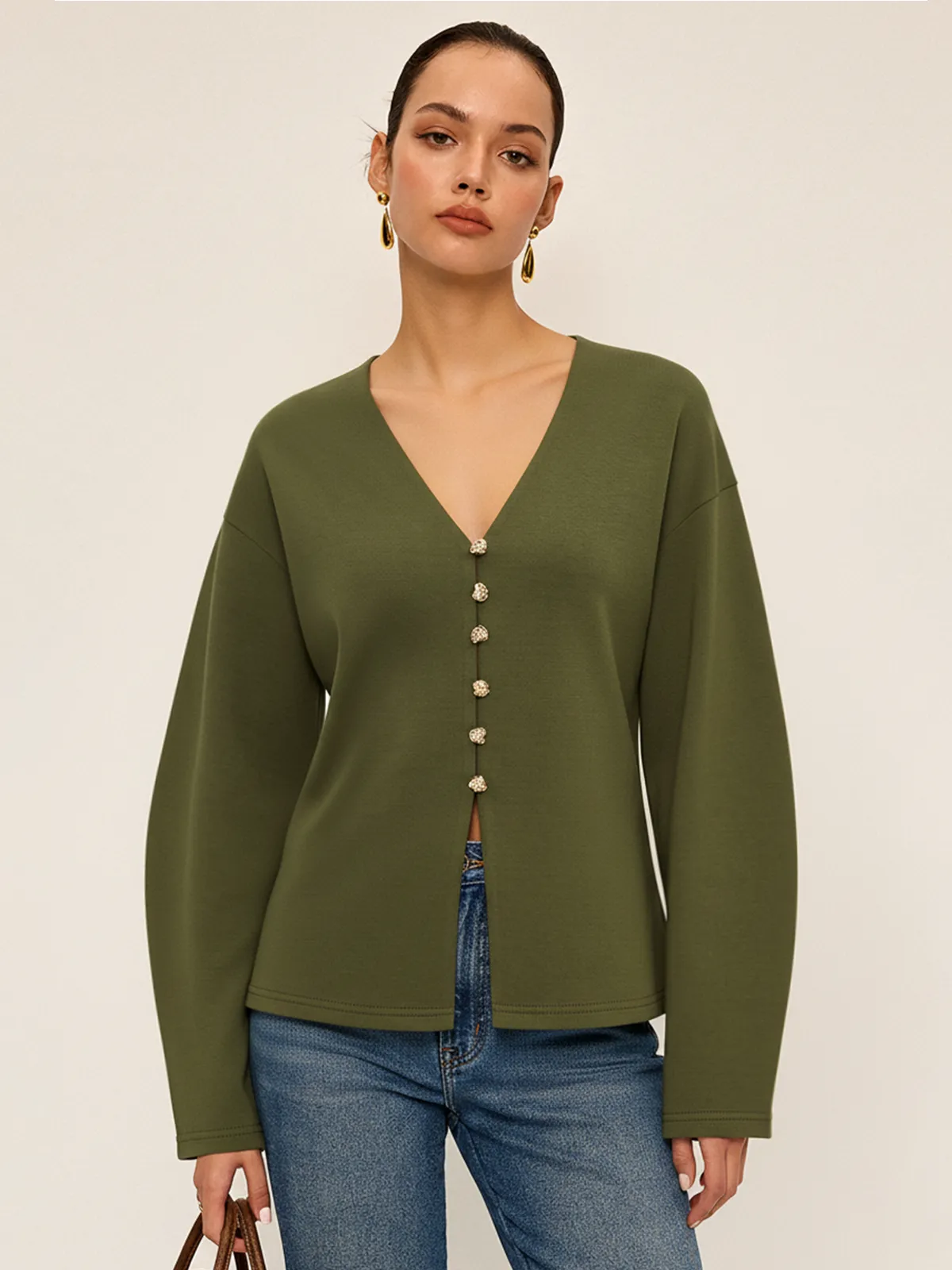 V-neck Longline Fitted Waist Cardigan sold by COMMENSE