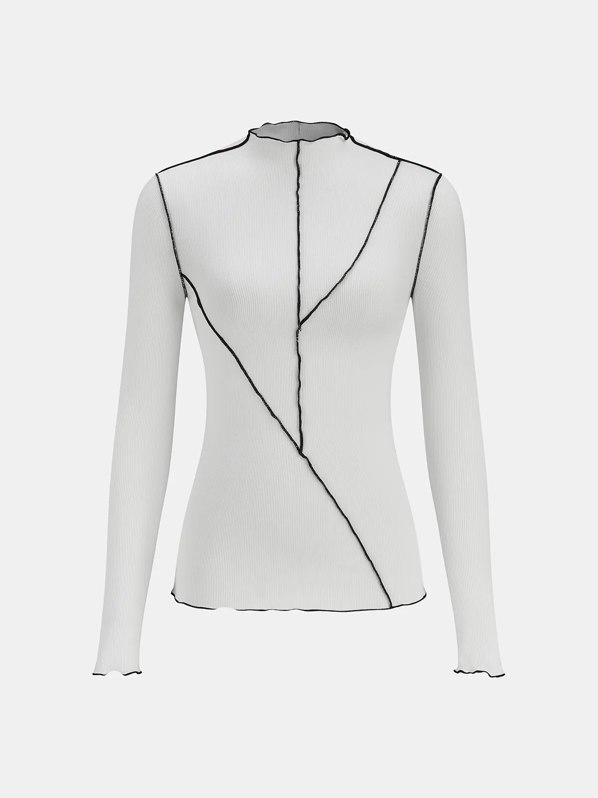 Contrast Stitch Round Neck Long-sleeve Top sold by COMMENSE product image thumbnail 2