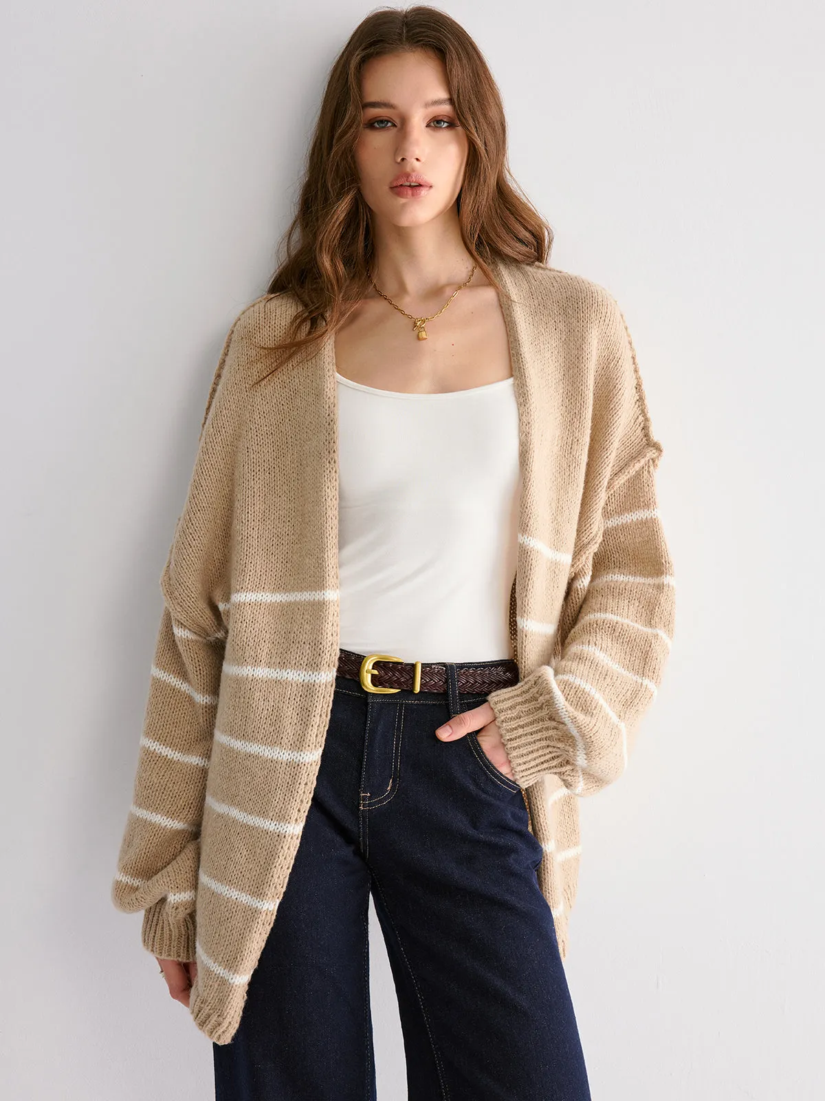 Brushed Striped Cardigan sold by COMMENSE