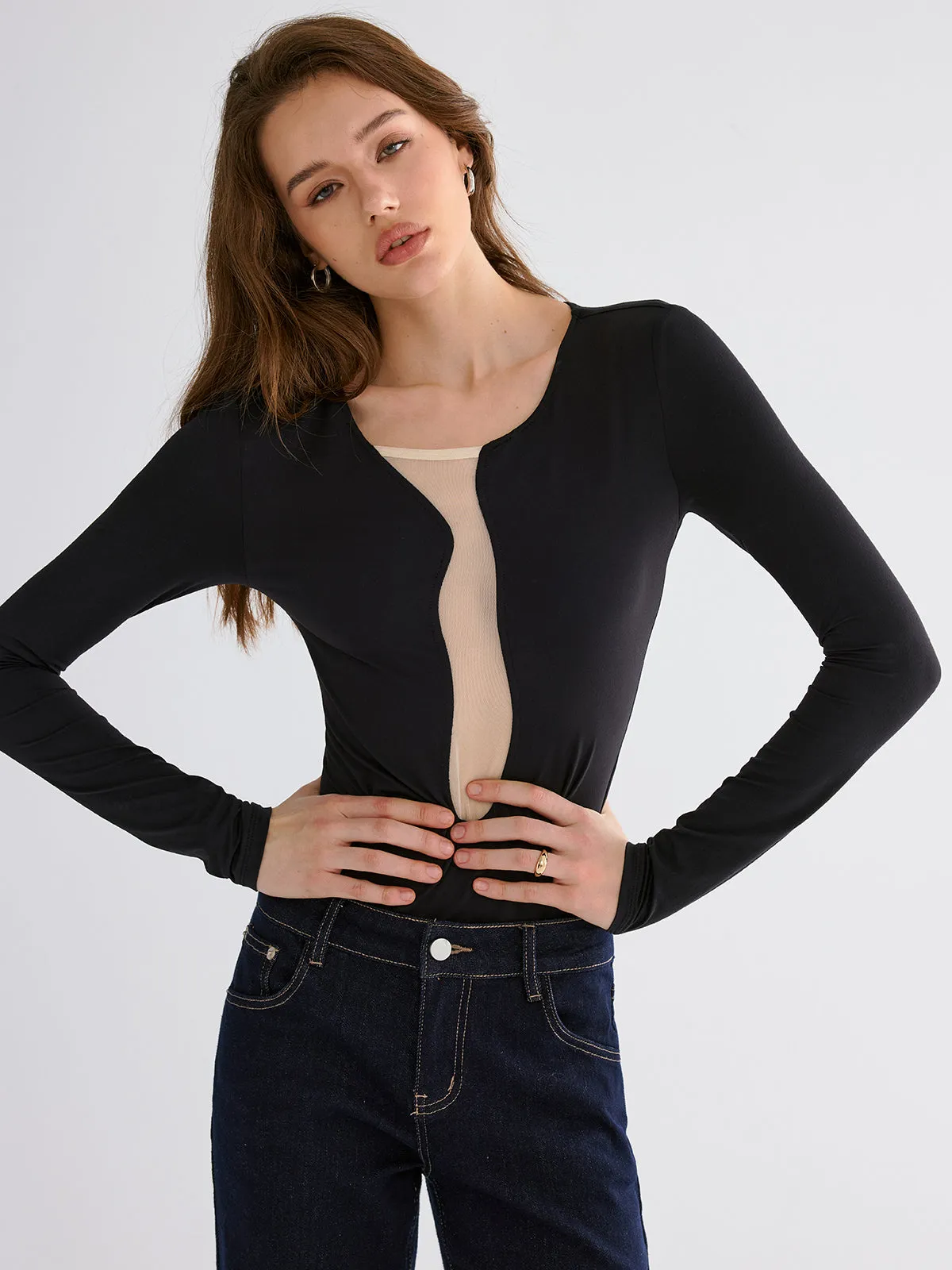 Mesh Patchwork Skinny Bodysuits sold by COMMENSE product image thumbnail 2