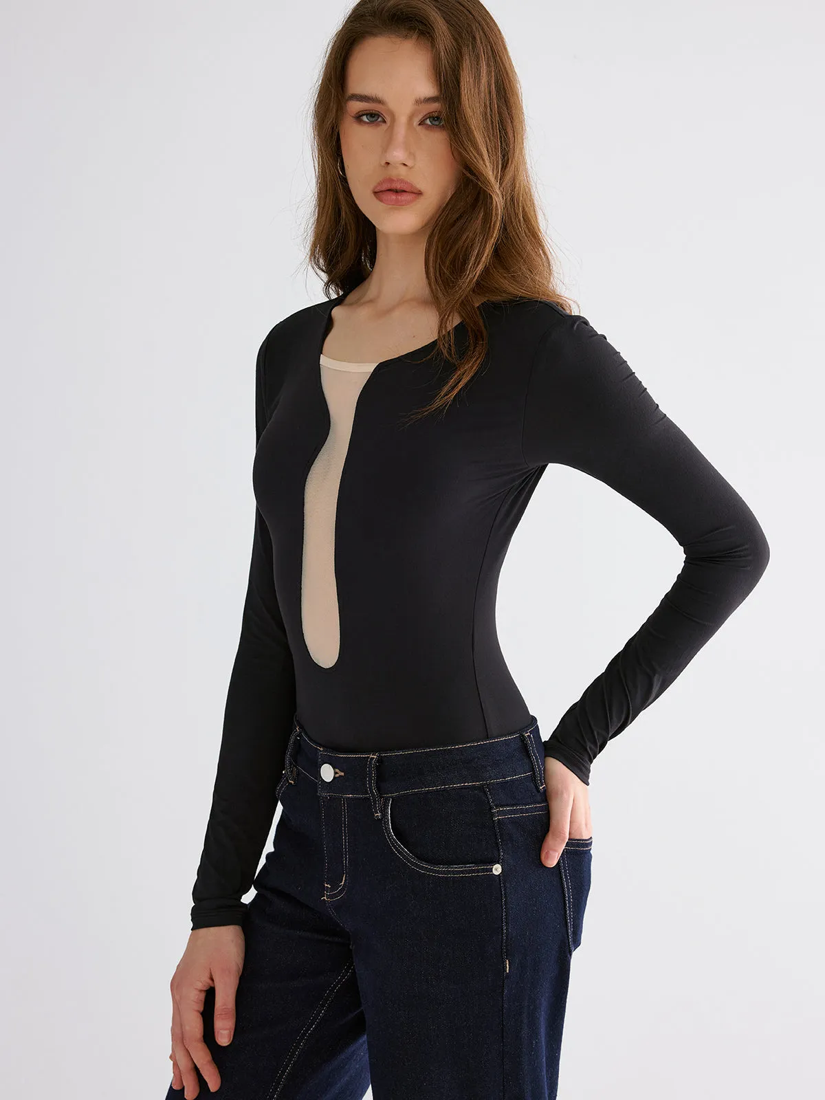 Mesh Patchwork Skinny Bodysuits sold by COMMENSE product image thumbnail 3