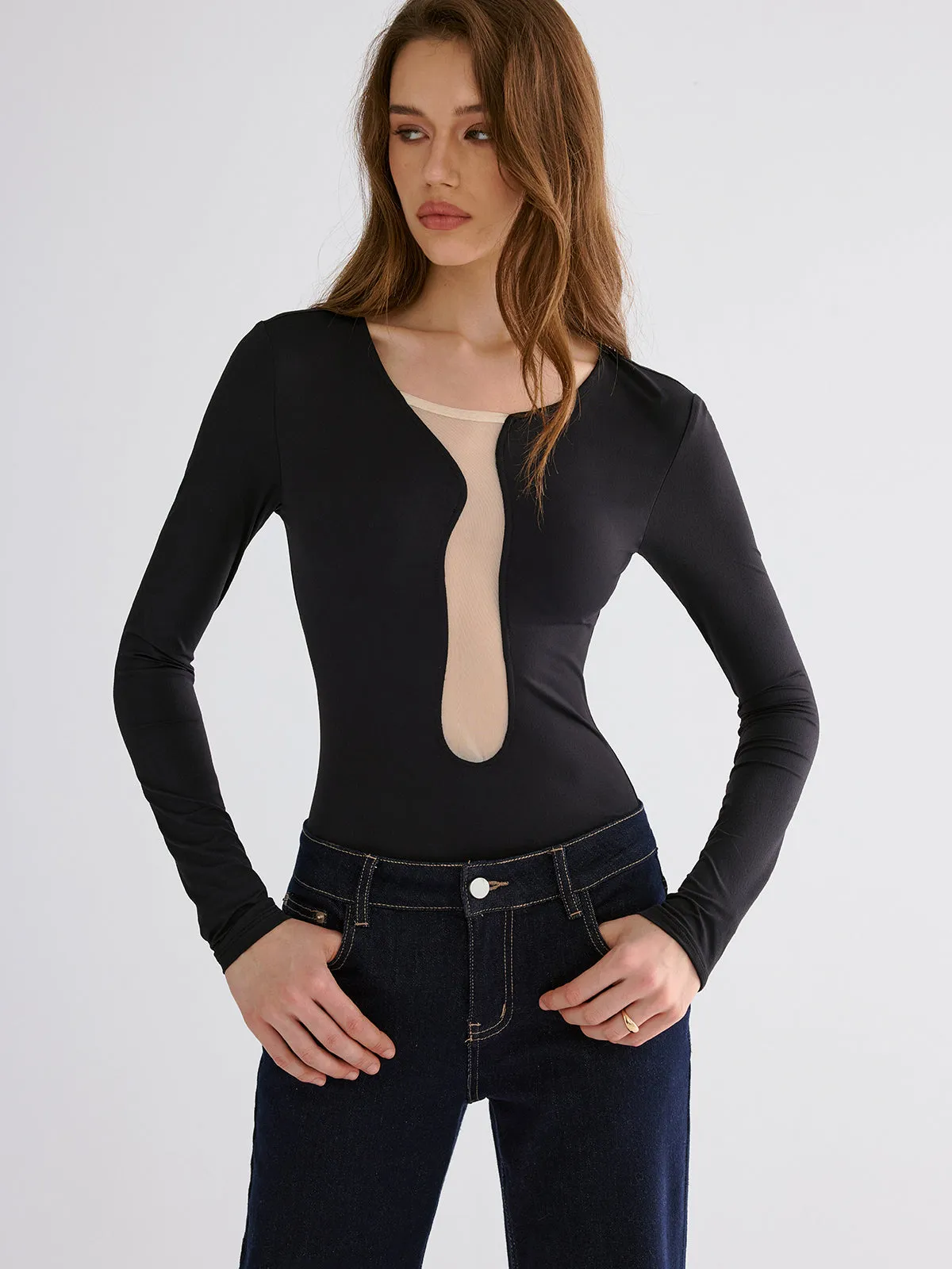 Mesh Patchwork Skinny Bodysuits sold by COMMENSE product image thumbnail 4