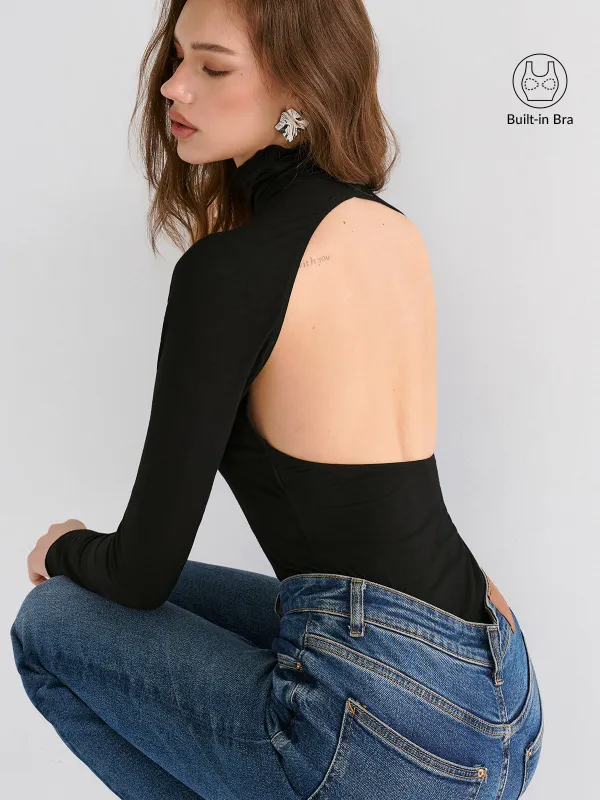 Bra Free Soft Line Open Back Long Sleeve Shirt sold by COMMENSE