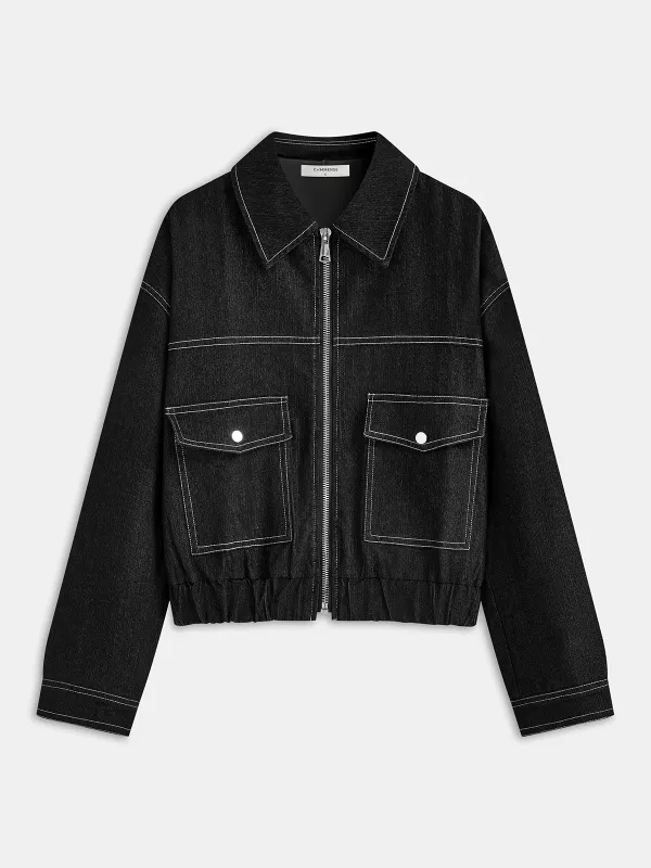 Oversized Zip Up Denim Jacket sold by COMMENSE