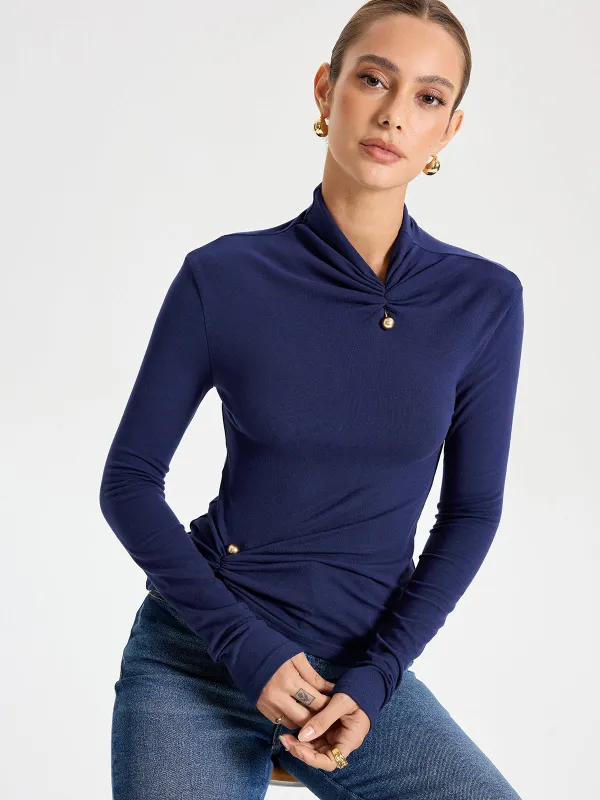 Slim Fit Soft Touch Long Sleeve T-shirt with Metal Pin sold by COMMENSE