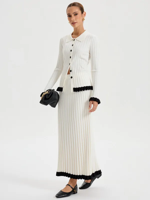 Rib-knit Skirt with Contrasting Ruffles sold by COMMENSE